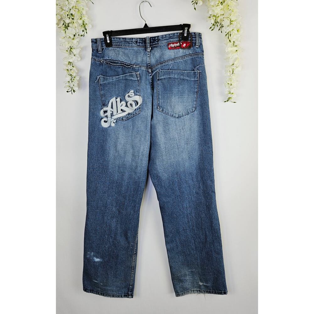 Akademiks Logo Pocket Jeans Size 36 Y2K Hip Hop Streetwear Skater Baggy Vnt